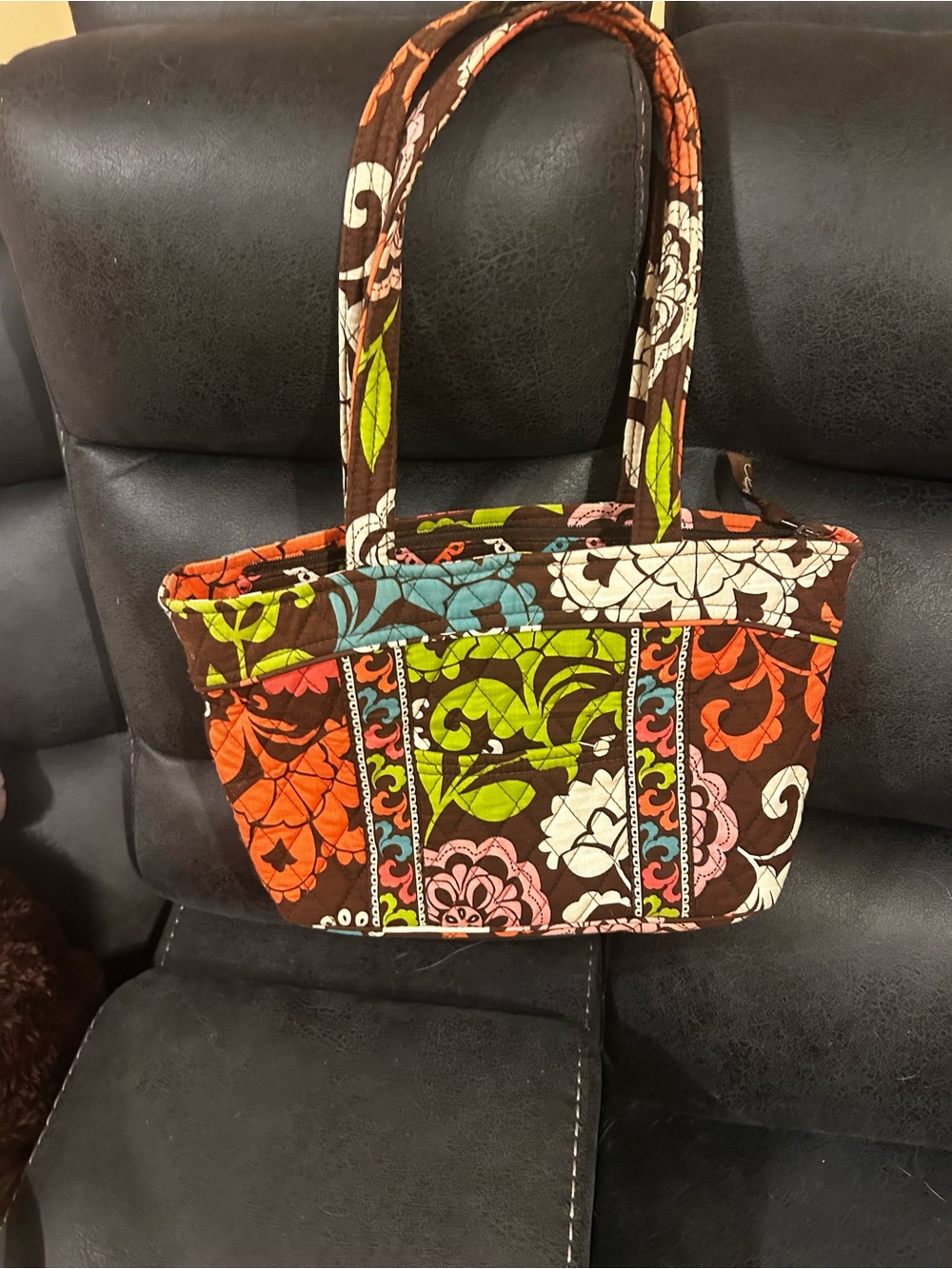 Vera Bradley Lola Quilted Floral Shoulder Tote Bag in Brown and Multicolor